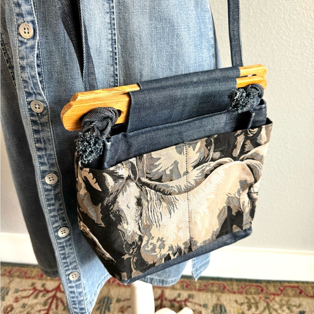 Horse Denim Embroidered Crossbody Bag - Picture 5 of 9